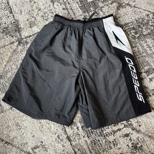 SPEEDO Men Gray Black Swim Trunks Size S